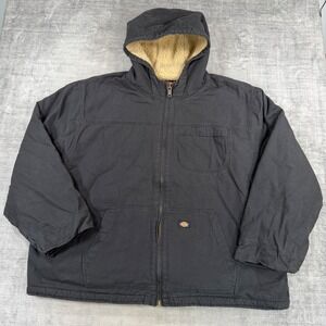 Dickies Jacket Mens 4XLR Black Hooded Work Sherpa Lined Canvas Utility Coat